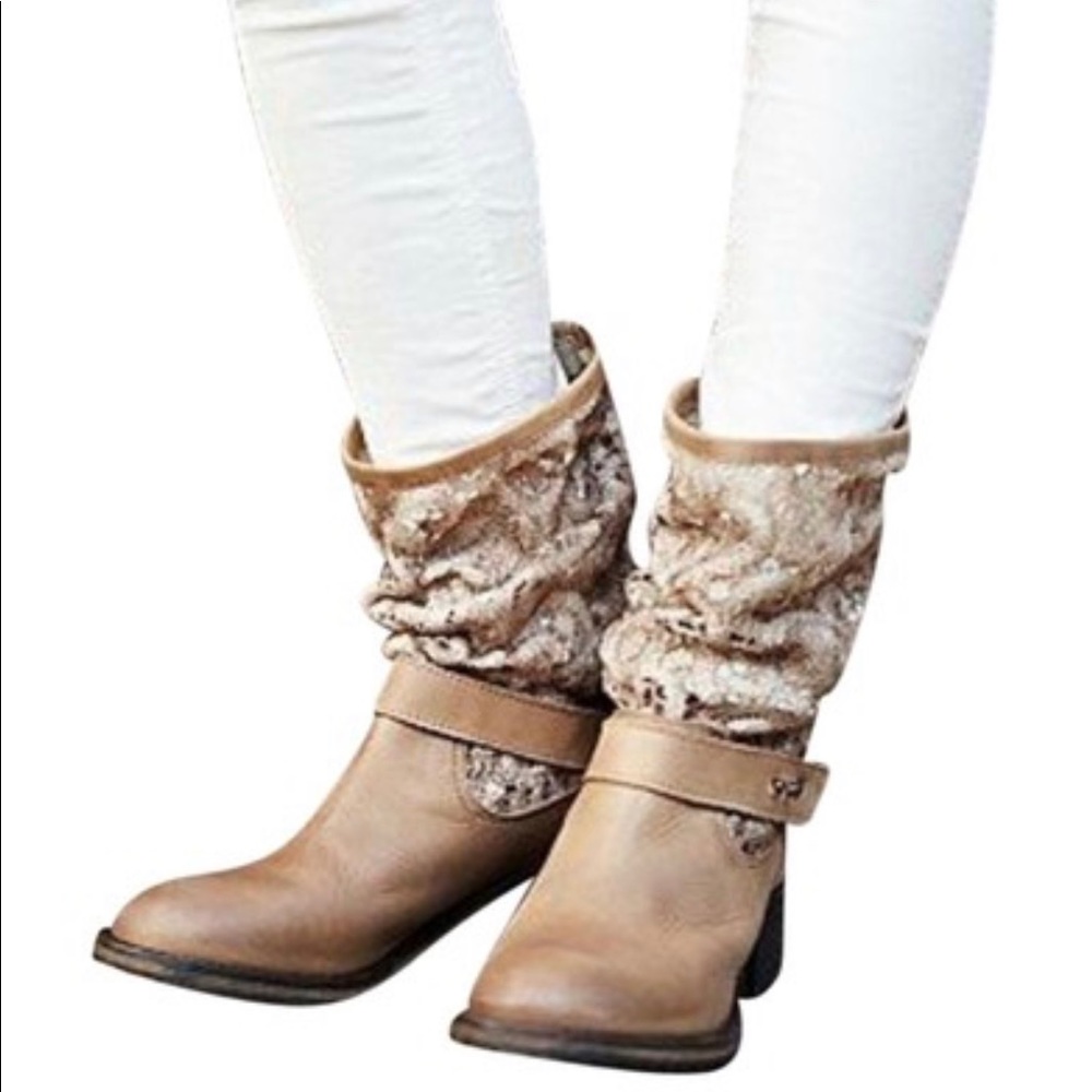 Free People Brown Beau Crochet/Lace Boot